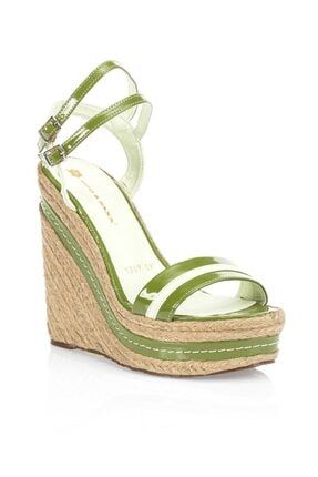 Kadın Yeşil Hasır Taban Yüksek Topuk Ayakkabı CBJ-L-118|078