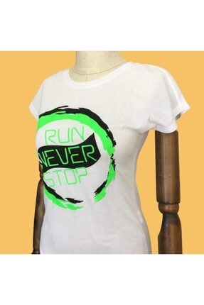 Kadın Beyaz Run Never Stop Antrenman T-Shirt SPEEDLF-TSHRT