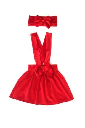 Kız Bebek Kırmızı Kadife Elbise Bandana Takım KT-001-MK1