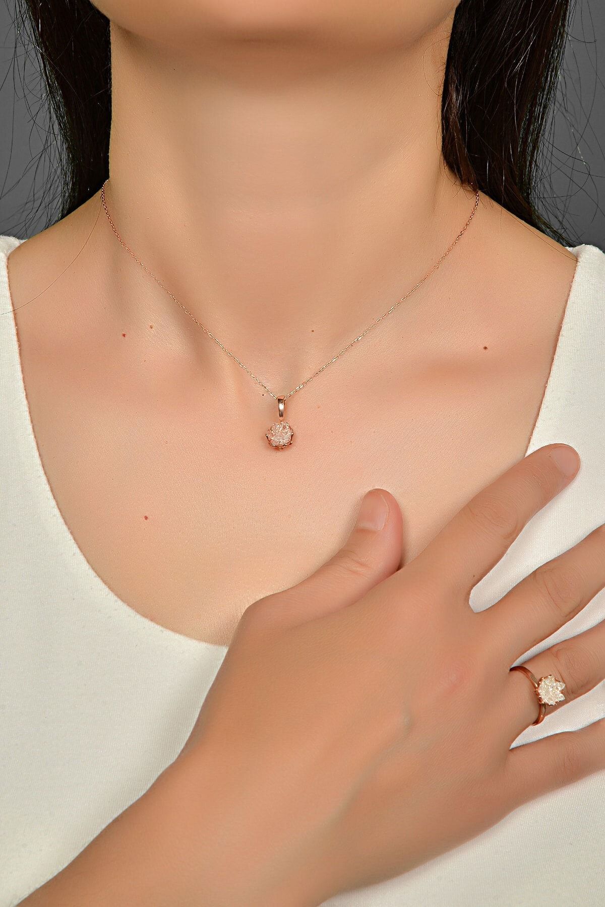 Ervanur Rose Gold Plated White Lotus Flower Women s Necklace Ring Set