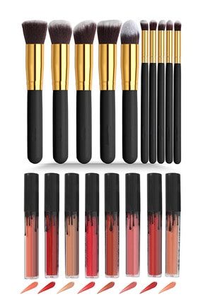 10 Pcs Brush Set - 10'lu Fırça Seti (siyah) +8'li Mat Islak Ruj Seti GNX10FR8IR1