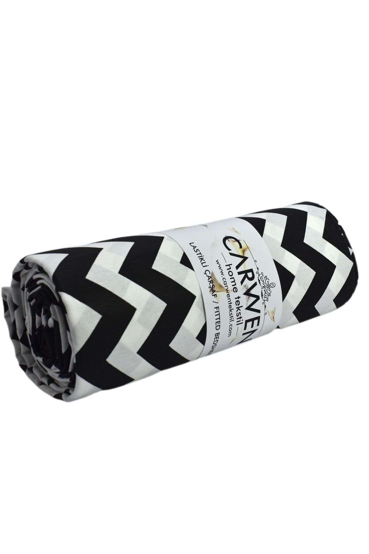 CARWEN TEKSTİL-Black Zigzag Single Ranforce Cotton Fabric Elastic Sheet Set 2