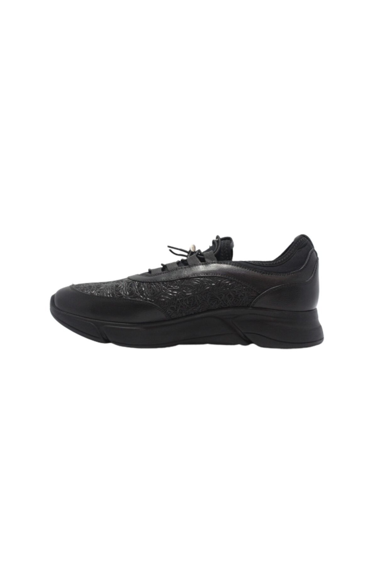 Elite-Men's Black Patterned Laceless Shoes 3