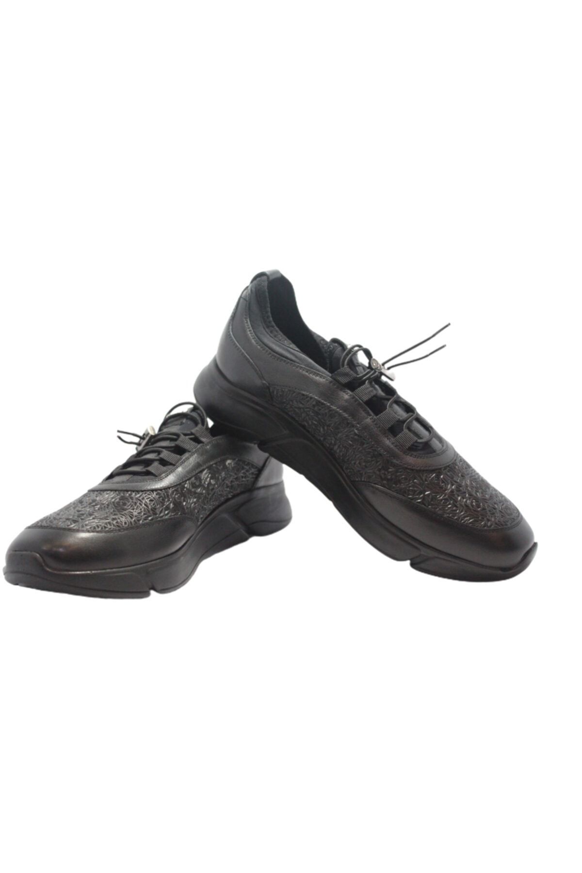 Elite-Men's Black Patterned Laceless Shoes 4