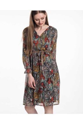 Kadın Turuncu Çiçek Desenli Uzun Şifon Elbise 224524