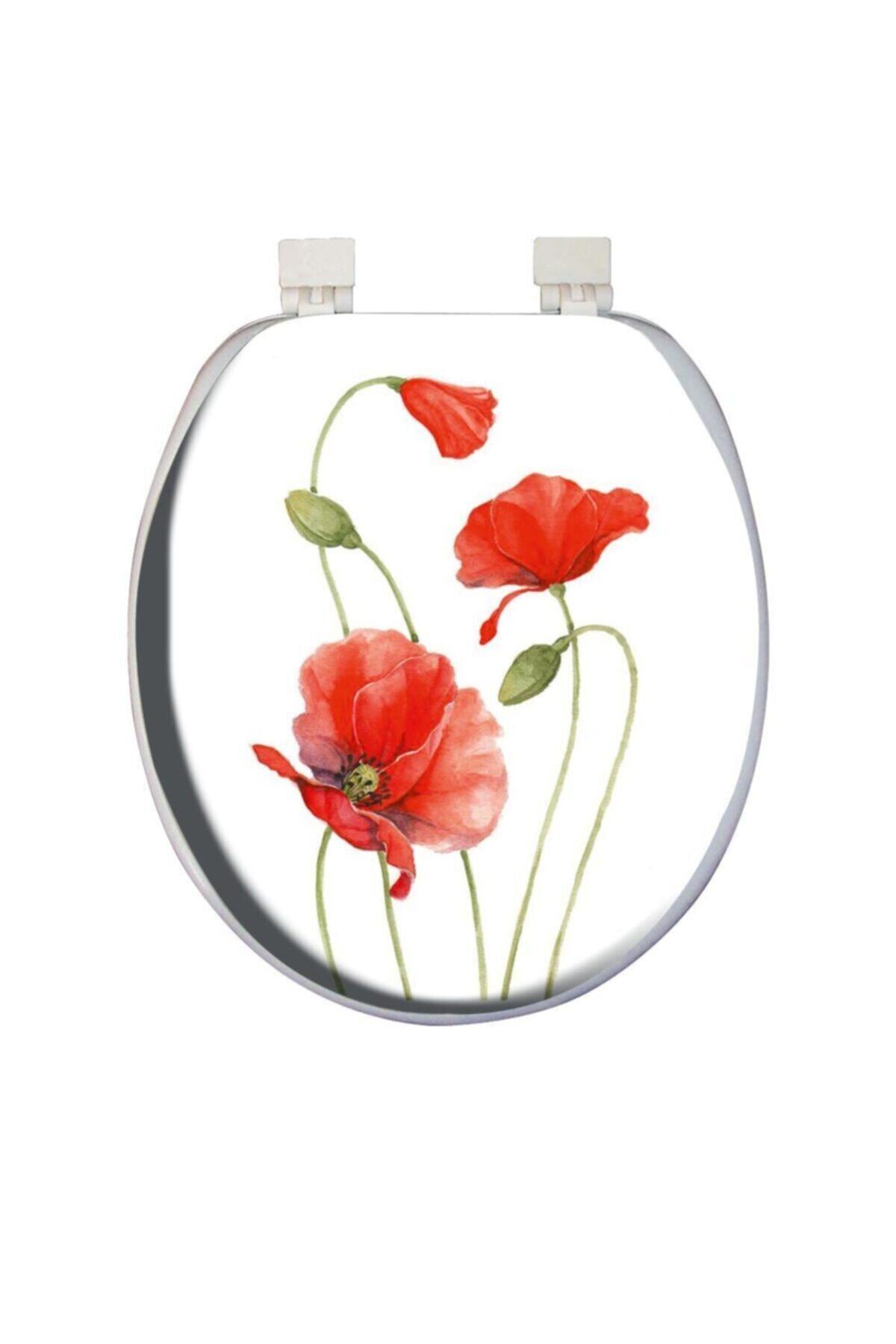 Softy Classic Desenli Yumuşak Klozet Kapağı Kırmızı Çiçek