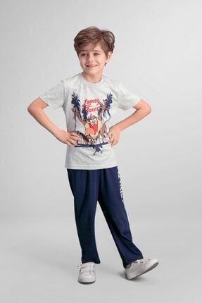 Erkek Çocuk Açık Gri Tazmanya Lisanslı Pijama Takımı L9908-C-V1