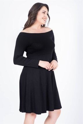 Kadın Siyah Uzun Kol Penye Elbise 34450