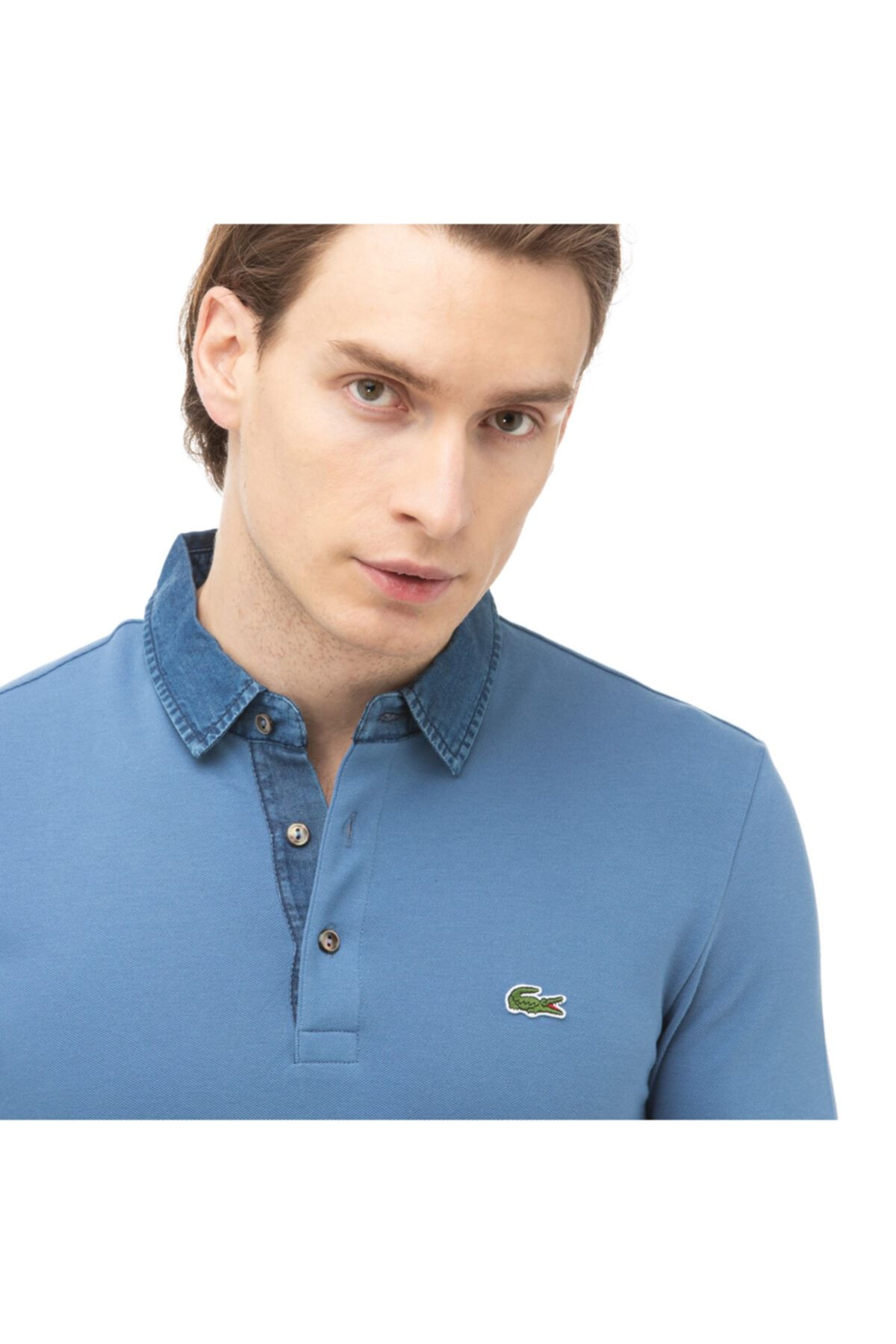 تی شرت یقه پولو مردانه چوگان آبی اورجینال Lacoste