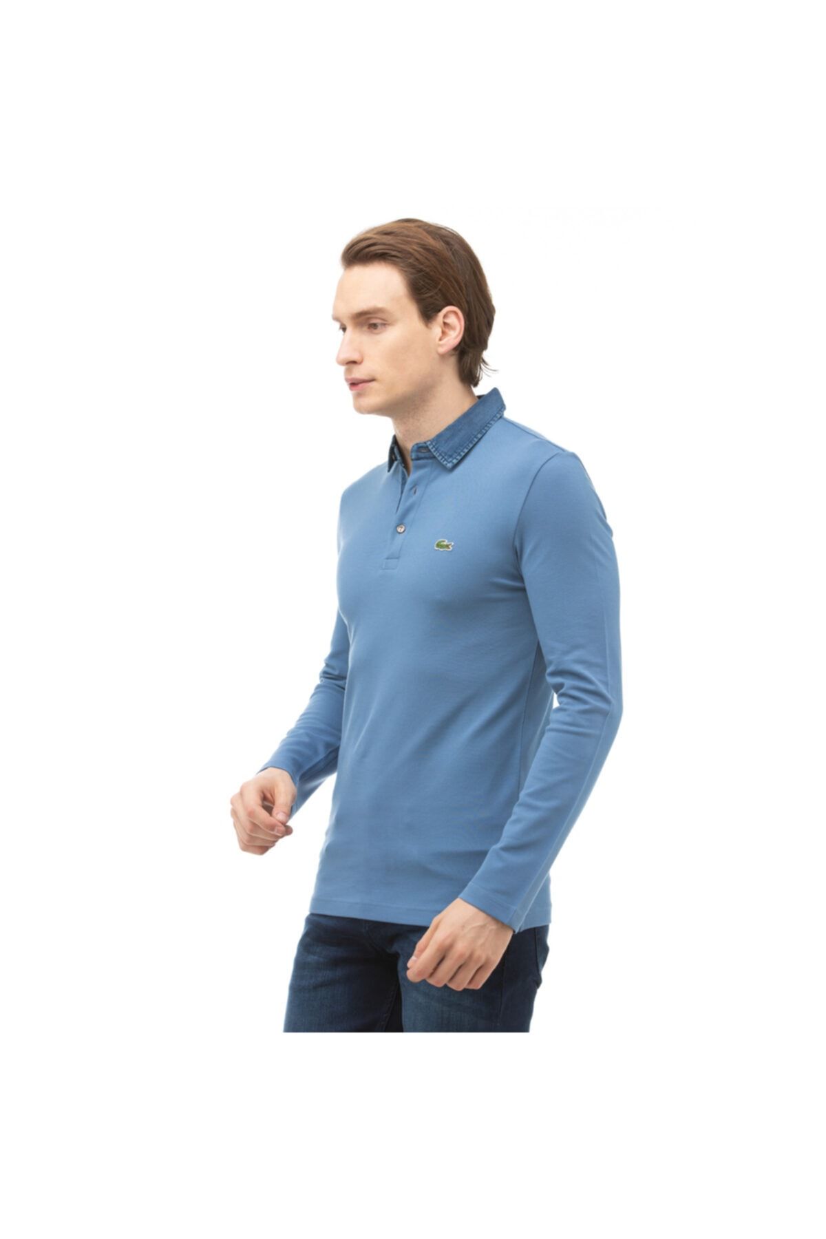 تی شرت یقه پولو مردانه چوگان آبی اورجینال Lacoste
