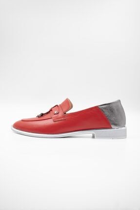 Kadın Kırmızı Deri Loafer Ayakkabı IMP-1517