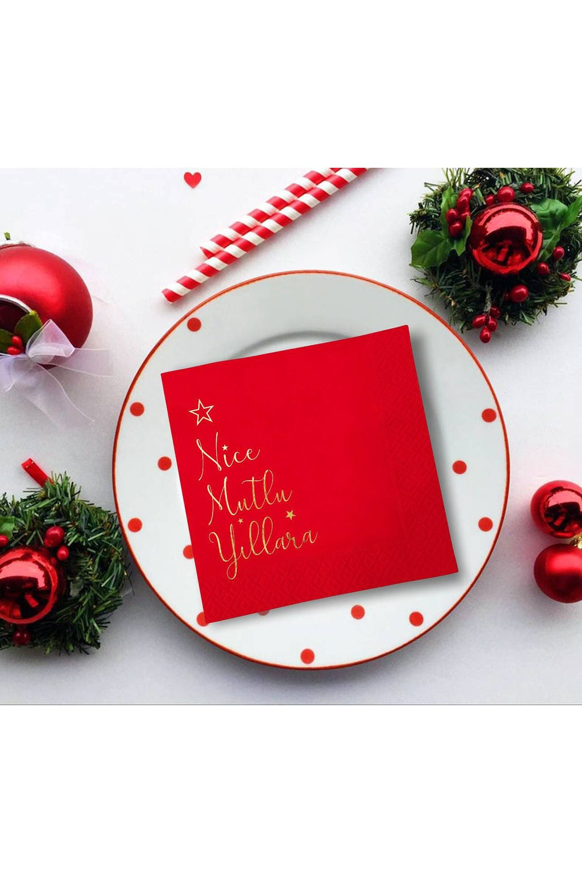 Story-Gold Happy New Year Patterned 16-Piece Red Paper Napkins 2