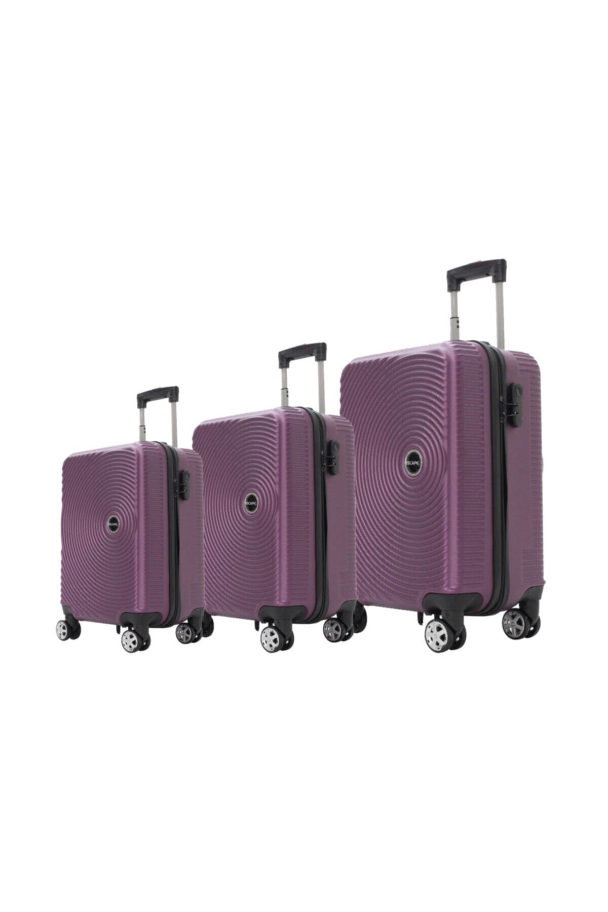 Vlz 072-set Abs 8 Tekerlekli Büyük, Orta, Kabin Boy Valiz, Bavul Seti, Mor
