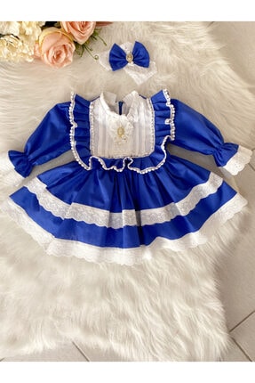 Saks Mavisi Vintage Kız Bebek Elbisesi 88900