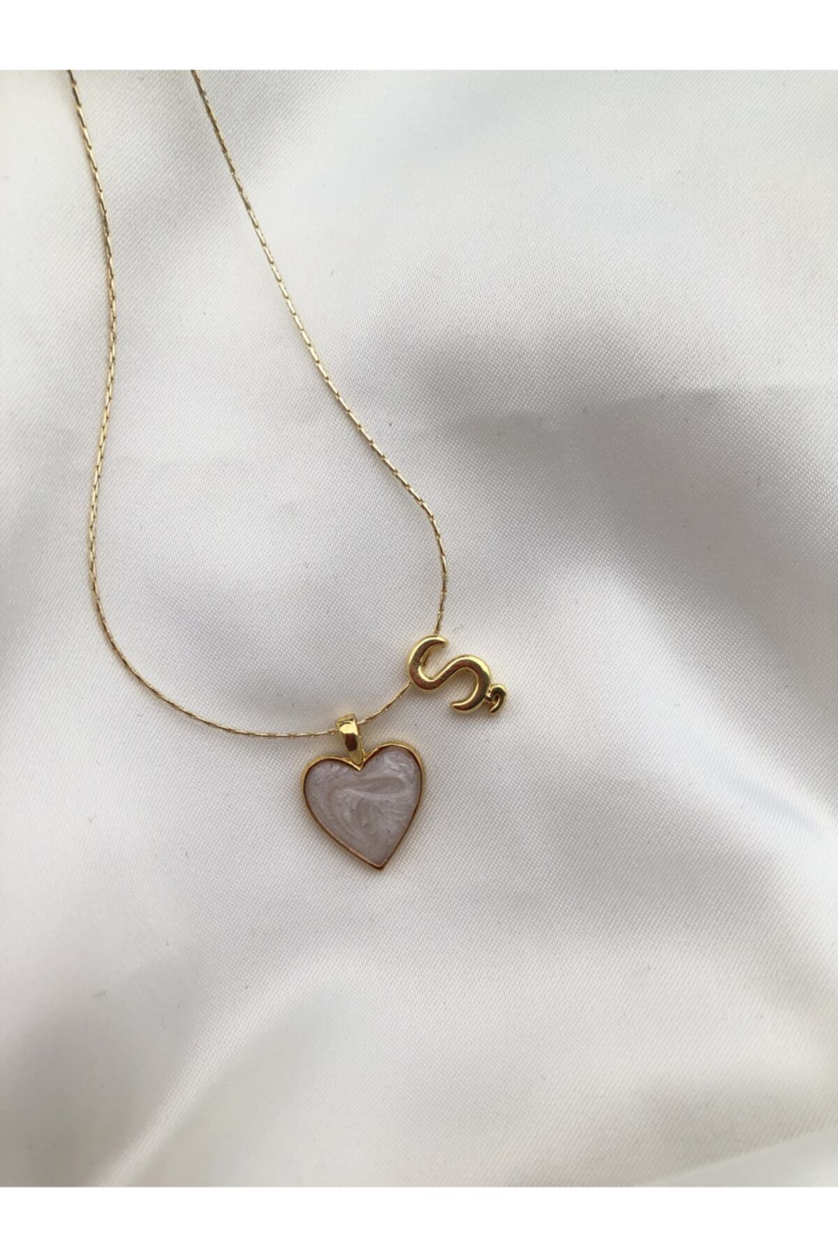 Claritas Tak Women s Gold Plated Mother of Pearl Heart Letter S