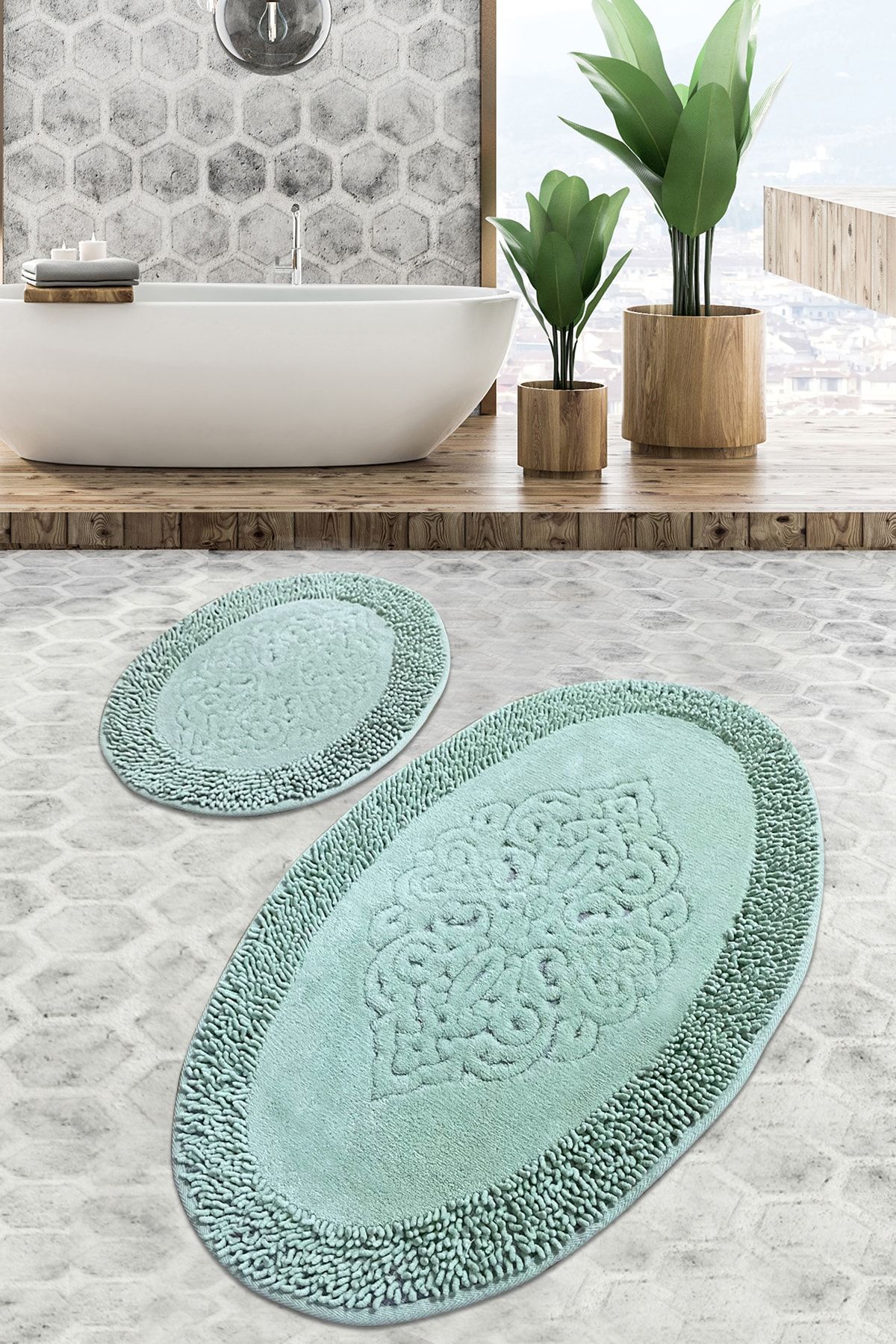 PIANTE OVAL COTTON MINT 2 LI SET Banyo Halısı, Paspas