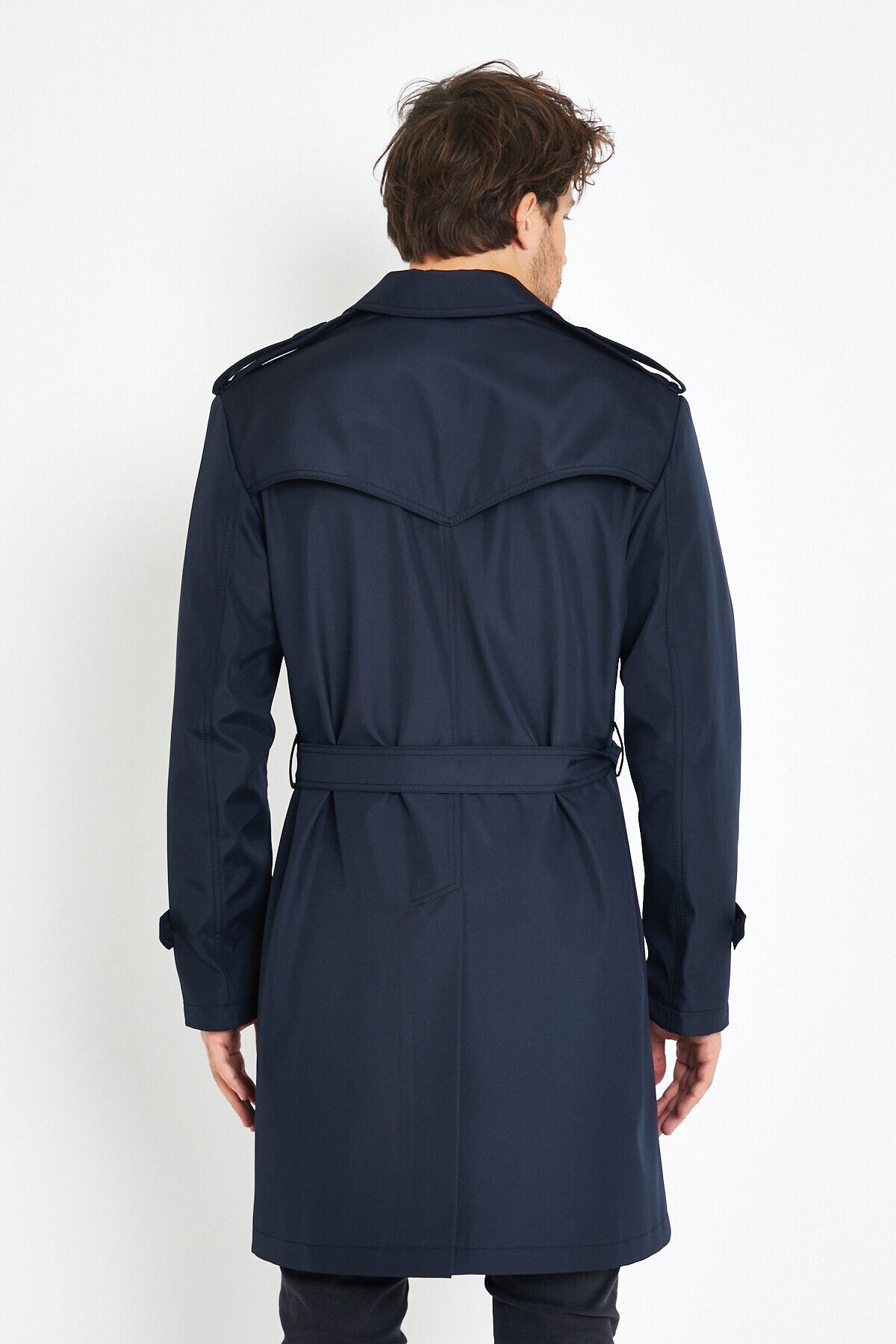 Men's navy blue trench coat hot sale