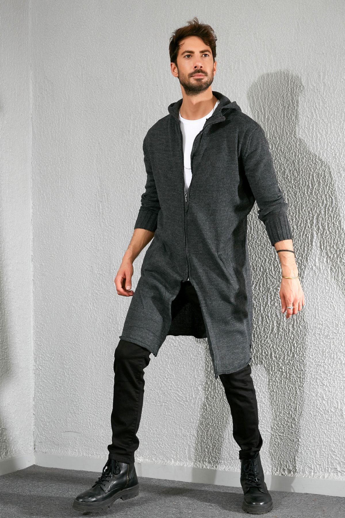 Sateen Men Cardigan Gray Regular fit Trendyol