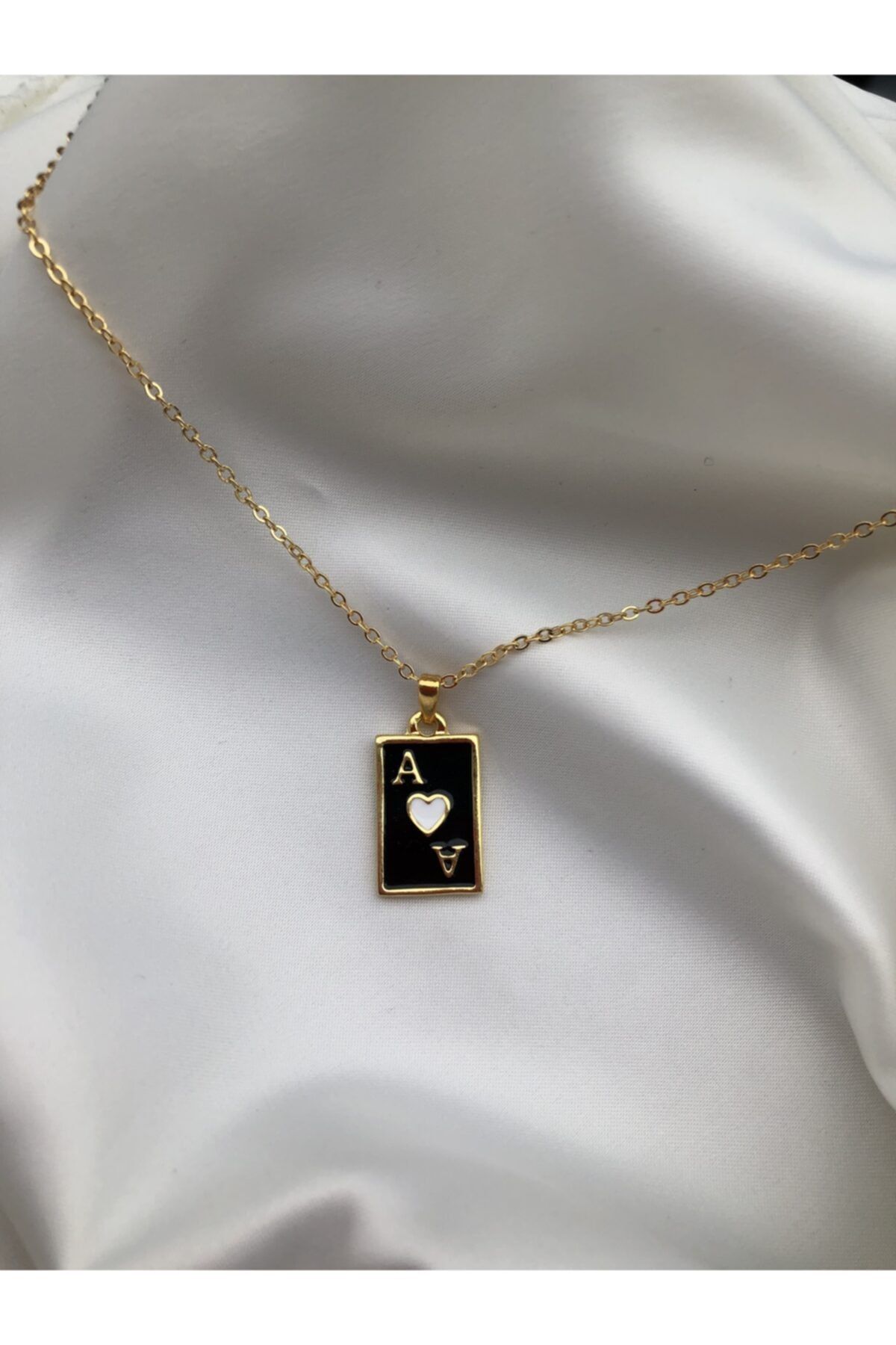Claritas Tak Gold Plated Rectangular Ace of Hearts Necklace