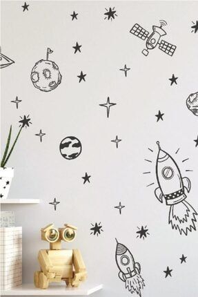 Uzay Roket Duvar Astronot Füze Duvar Sticker Bebek Ve Çocuk Odası Dekoratif Duvar Çıkartma Siyah HP50126