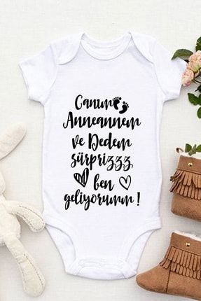 Unisex Bebek Beyaz Canım Anneannem Ve Dedem Sürpriz Ben Geliyorum Zıbın DY-000067