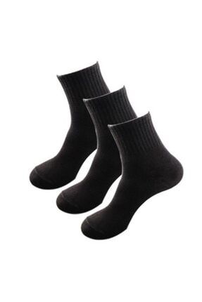 3 Çift Kadın Siyah Çizgisiz Kolej Çorap YDA33ÇRMNY-025536