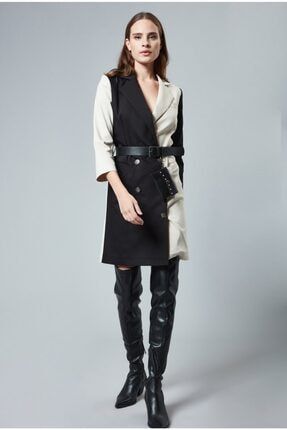 Kruvaze Kontras Renk Elbise-bej K220224412125002