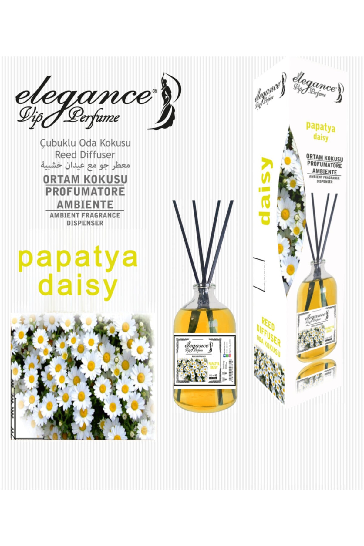 Papatya Reed Diffuser Bambu Çubuklu Oda Kokusu(110 Ml)..