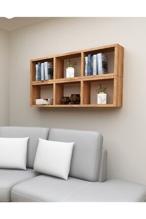 Dekormer Design Kitaplık Yan Atlantik Çam Renk Duvar Rafı Ikili Takım