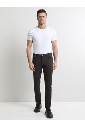 Kahverengi Düz Denim Regular Fit Casual Pamuk Karışımlı Pantolon KP10129610