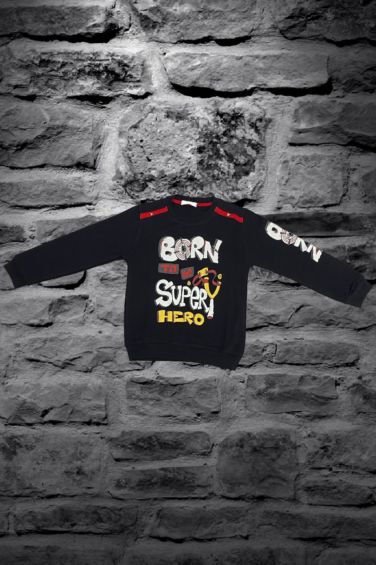 Born To Be Super Hero Baskılı Uzun Kollu Sweatshirt