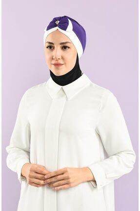 Kadın Orkide Detaylı Bone Mor Günlük Tesettür Giyim Başörtüsü Hazır Türban OB1