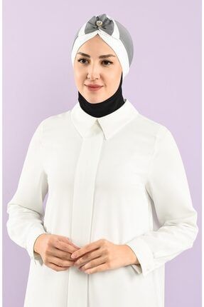 Kadın Orkide Detaylı Bone Gri Günlük Tesettür Giyim Başörtüsü Hazır Türban OB1