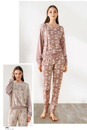 Kuzu Desenli Gülkurusu Pijama Takımı 1088