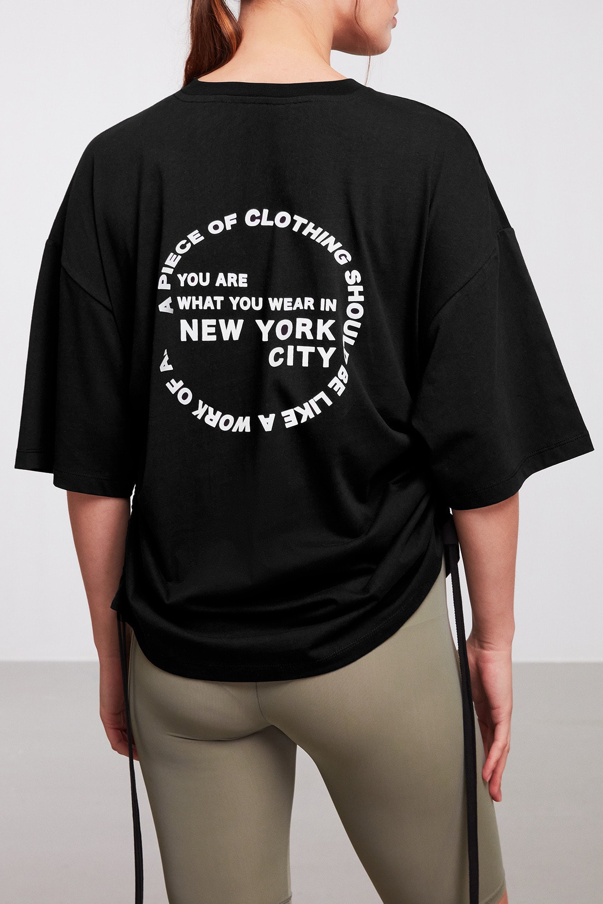 Pıece Kadın Siyah Baskılı Bisiklet Yaka Oversize T-shirt
