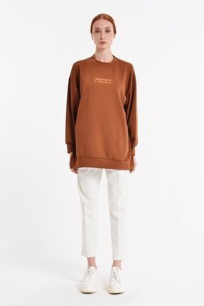 21323-kadın Bisiklet Yaka Basic Sweatshirt - Kahve 21323-182