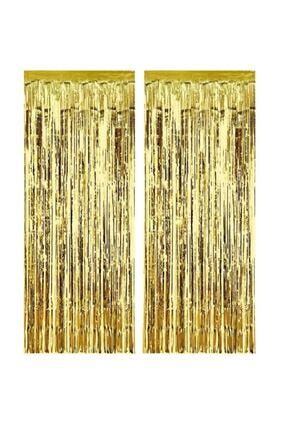 Işıltılı Püsküllü Arka Fon - Kapı Duvar Perdesi Metalik Gold TG-869592-1
