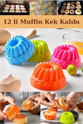 Silikon Mini Kek Kalıbı 12 Parça Muffin Kek Kalıbı Pratik Kek Kalıbı Qniay-WKMQ09012