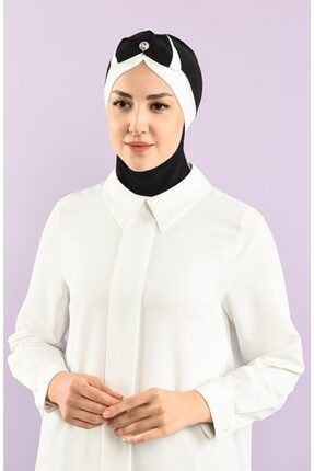 Kadın Orkide Detaylı Bone Siyah Günlük Tesettür Giyim Başörtüsü Hazır Türban OB1