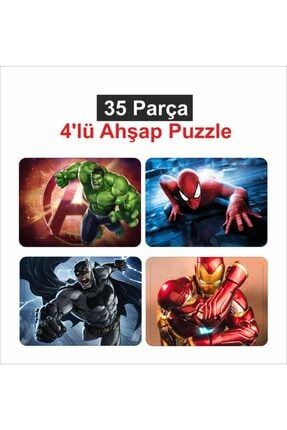 Marvel Iron Man Hulk Spider Man Batman 4'lü Set Bul Tak Ahşap Puzzle PUZZLE0064