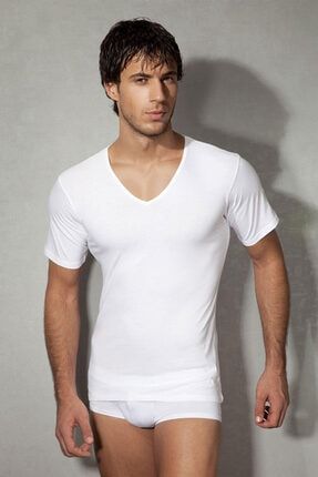 Erkek Beyaz V Yaka Kısa Kol T Shirt Çetiner-2810