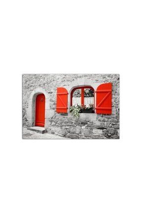 Kırmızı Kapı Ve Pencere - Büyük Boy Kanvas Tablo MAGE-1582