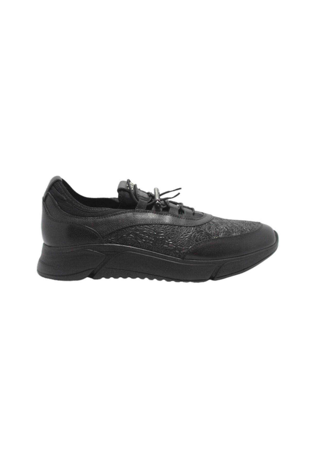 Elite-Men's Black Patterned Laceless Shoes 2