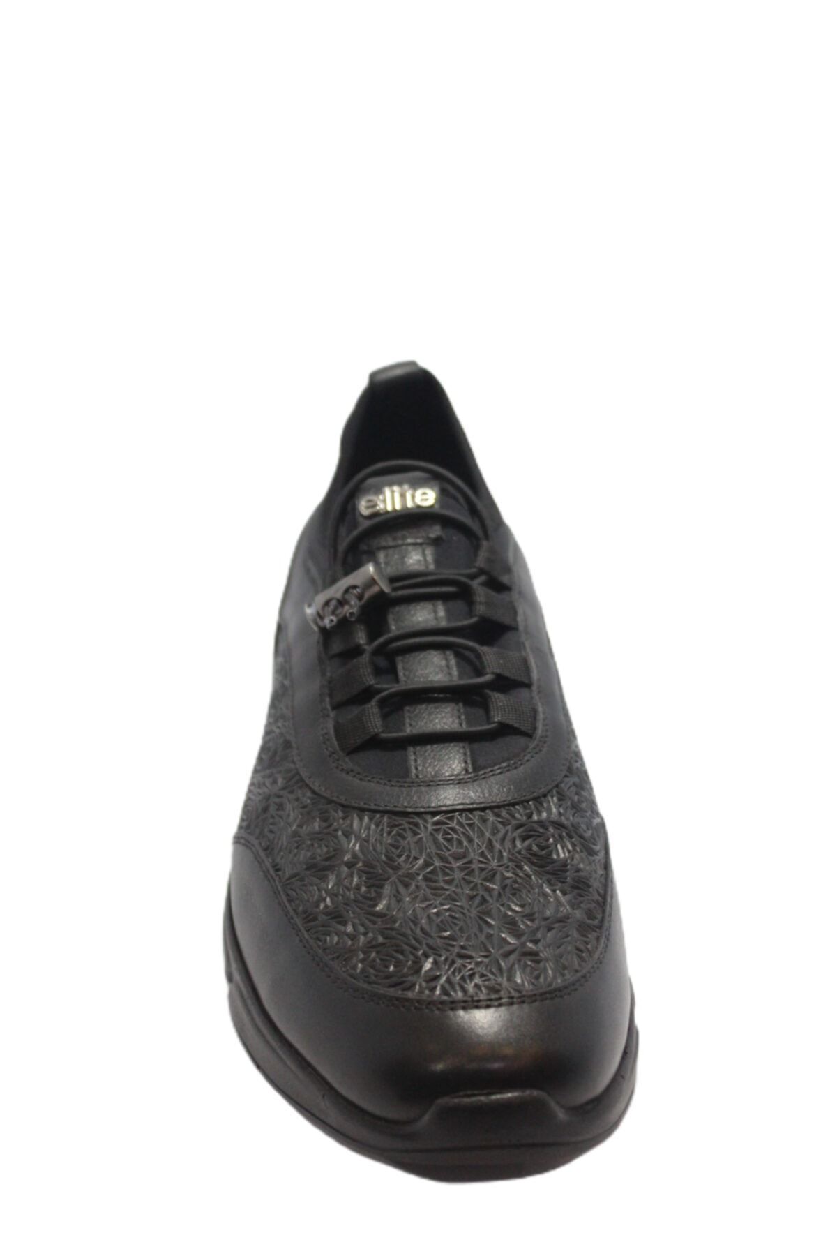 Elite-Men's Black Patterned Laceless Shoes 6
