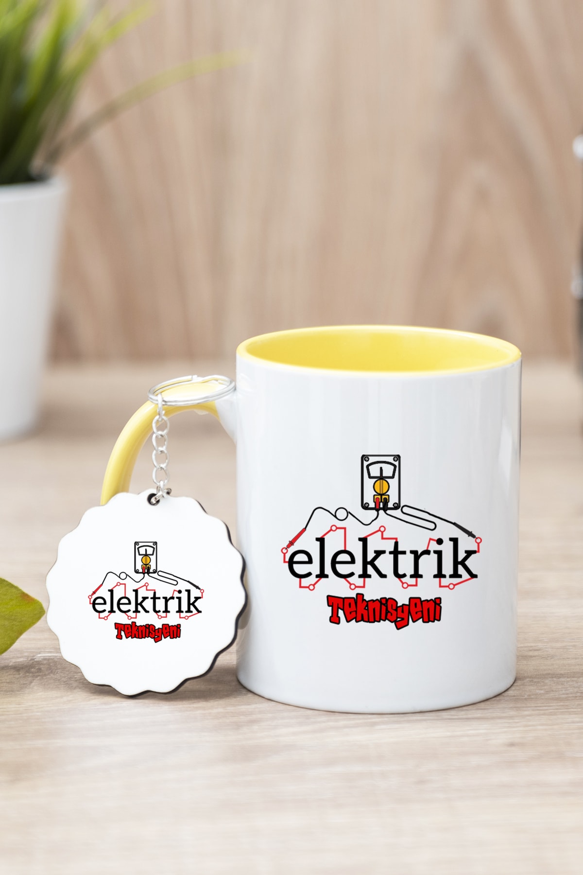 Yellow Electrical Technician Printed Mug and Keychain