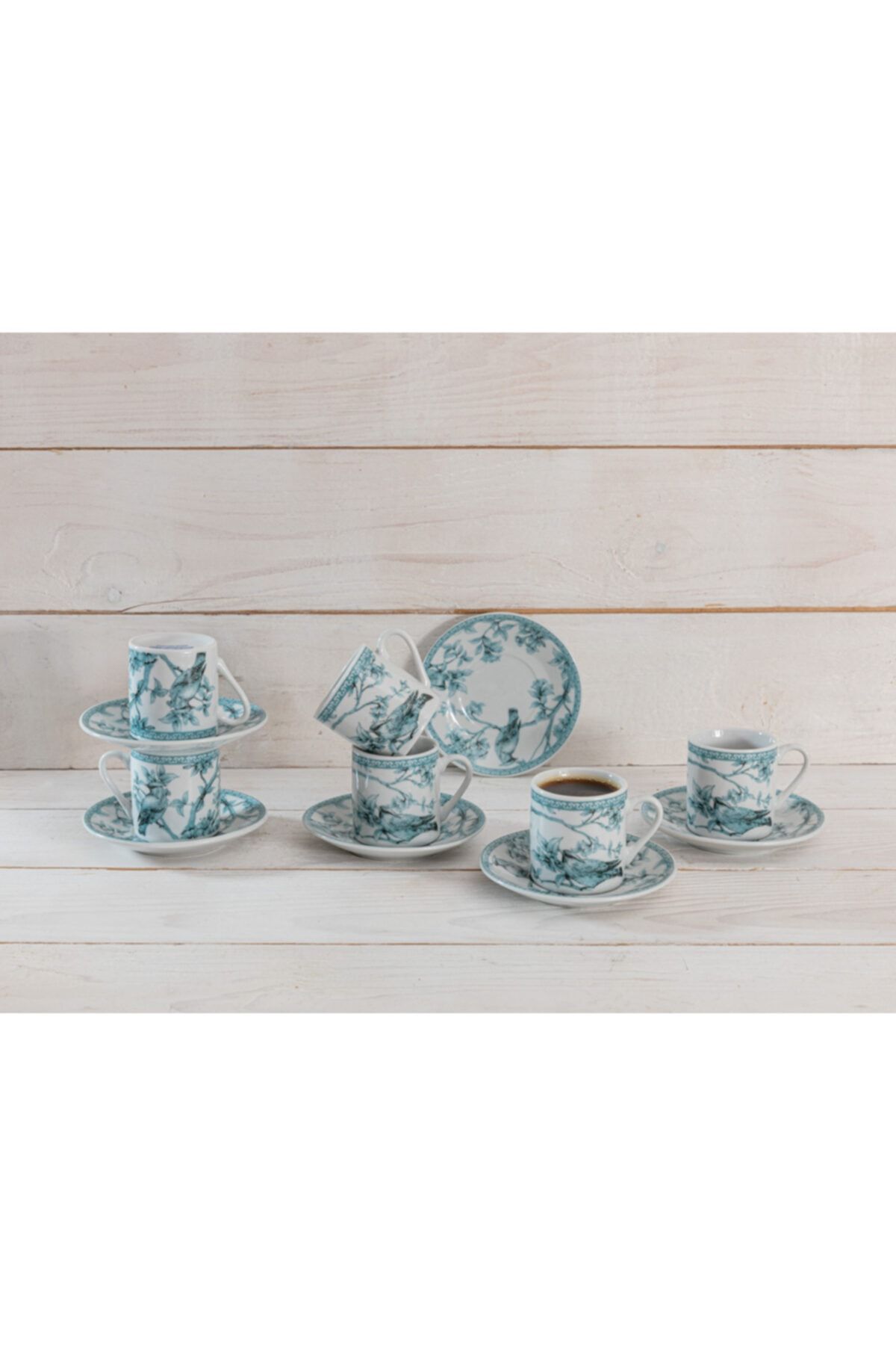 English Home Birdy Porselen 6�lı Kahve Fincan Takımı 80 ml Açık Mavi