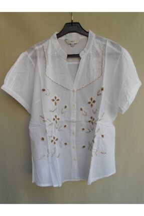 Kadın Beyaz Nakışlı Bluz Gömlek 557086