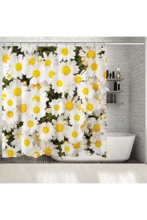 Baskılı Duş Perde Güzel Görüntülü Papatya Desenli Beyaz Sarı dp_01257_3
