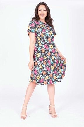 Kadın Çok Renkli Pelerin Kol Çiçekli Elbise 34717