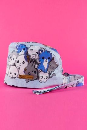 Mavi Çılgın Kediler Desenli Cerrahi Bone BB-0185